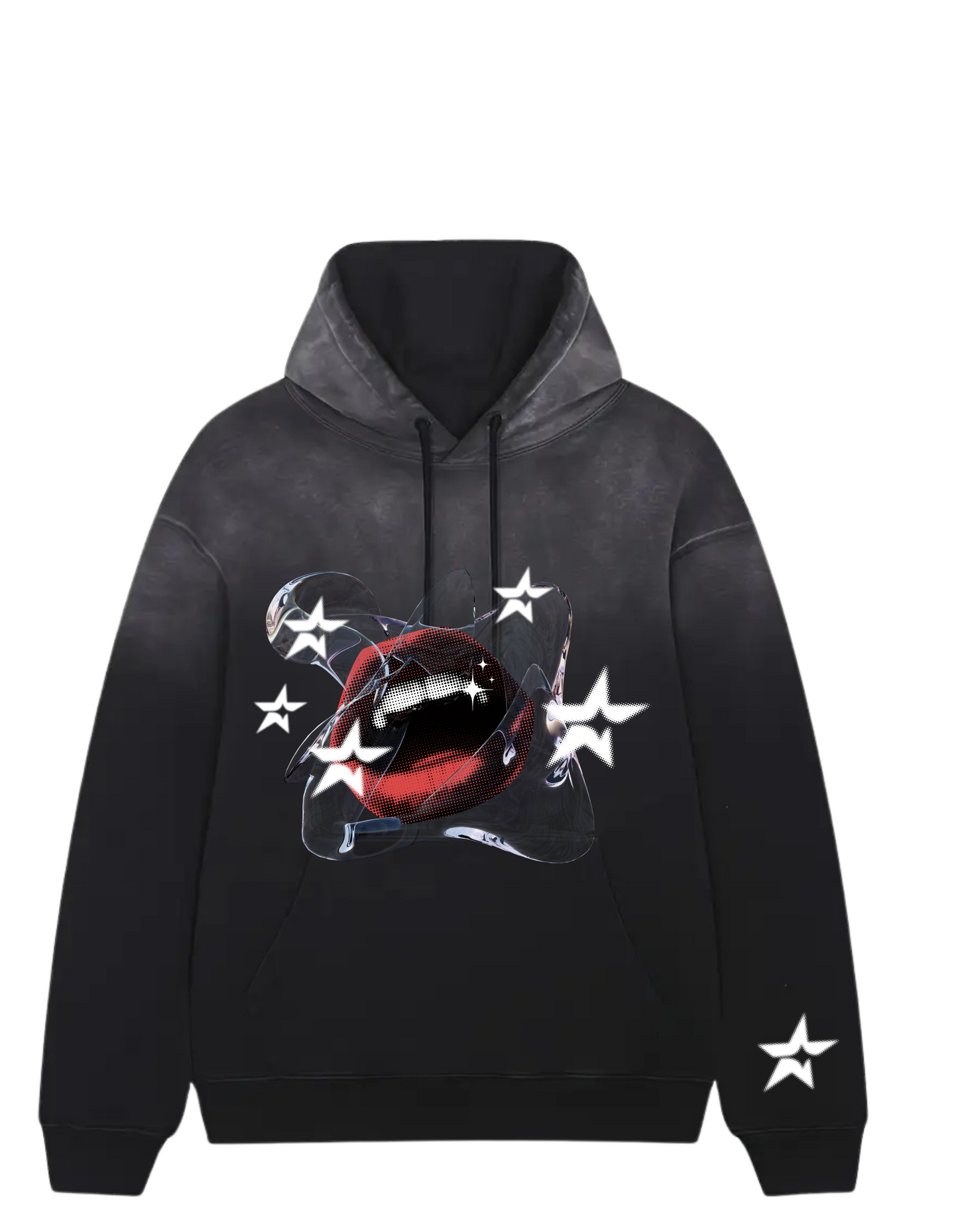 Vintage Black Hooded Sweatshirt with Bold Mouth Design