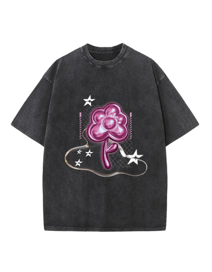 Black Vintage Bubble Flower T-shirt