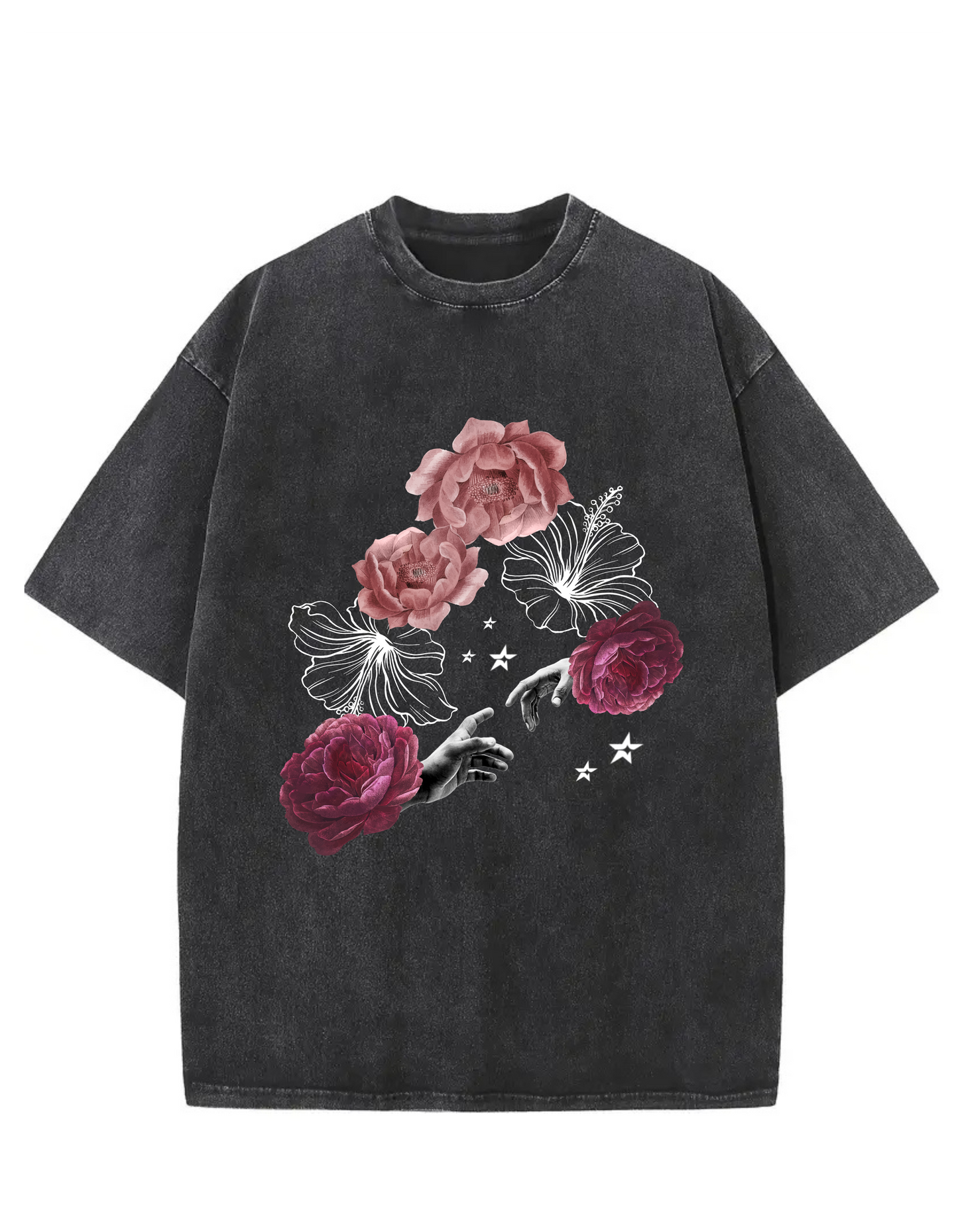 Black Vintage Flower Hand T-shirt