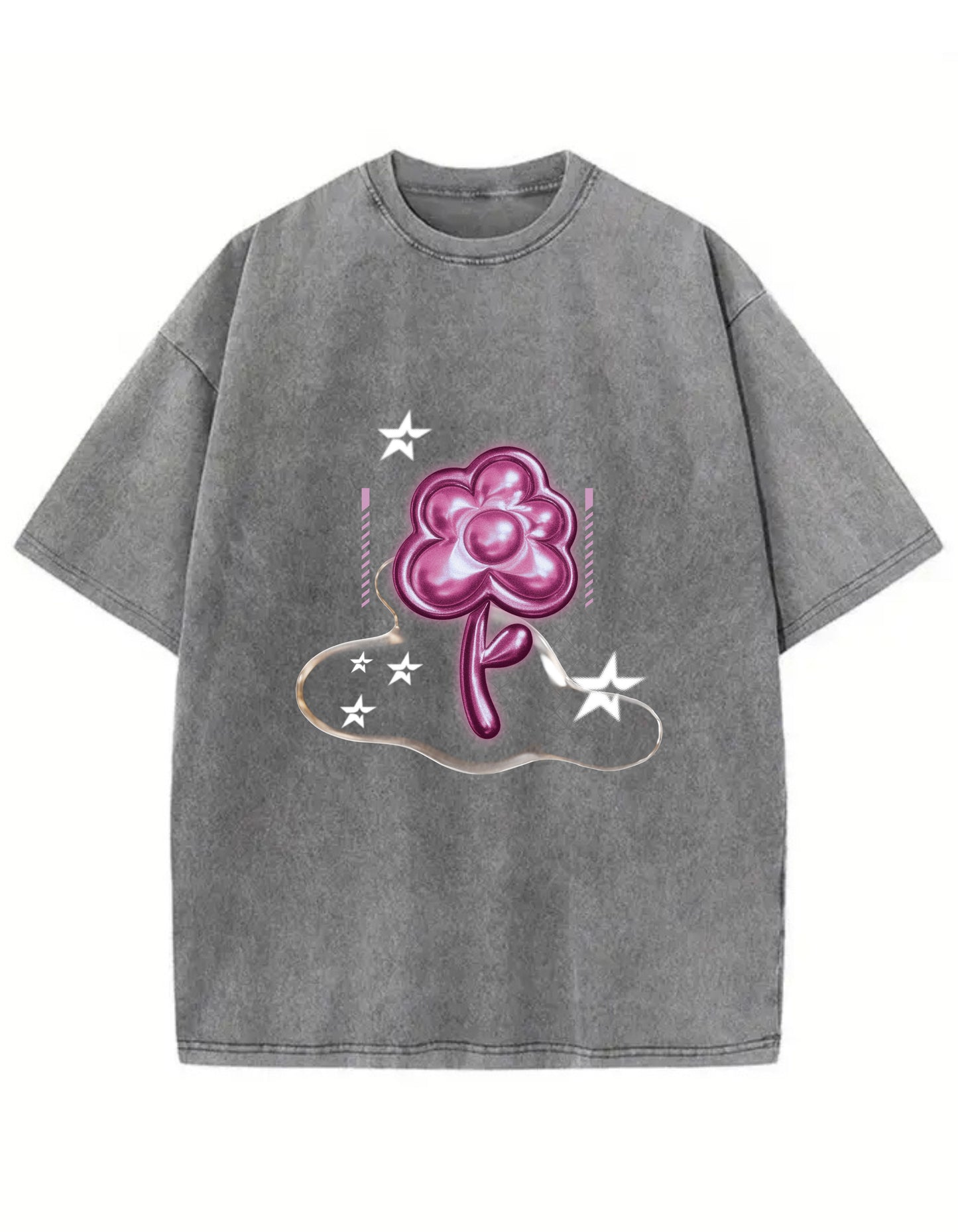 Gray Vintage Bubble Flower T-shirt