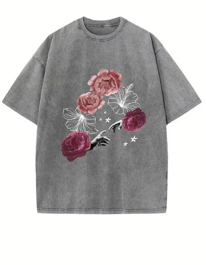 Gray Vintage Flower Hand T-shirt