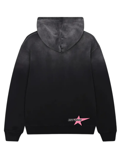 Vintage Black Hooded Sweatshirt with Bold Mouth Design